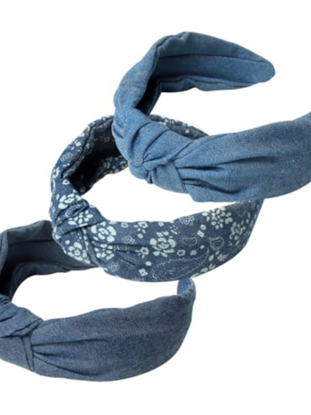 3Pack Denim Knot Headband Knotted Wide Headband for Women Blue Knot
